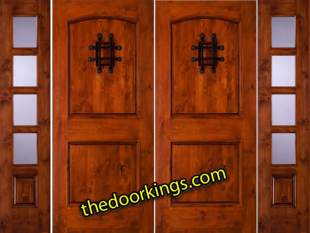 sw76 knotty alder double door with two sw 68 sidelites